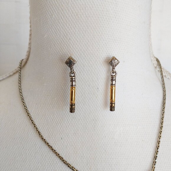 Brighton Esmeralda Bar Drop Earrings Two Tone Pierced Post Retired 2002 Classic - Picture 6 of 12